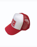 RED AND WHITE TRUCKER HAT (SNAPBACK)