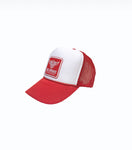 RED AND WHITE TRUCKER HAT (SNAPBACK)