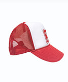 RED AND WHITE TRUCKER HAT (SNAPBACK)