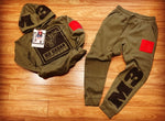 PREMIUM OLIVE AND BLACK FLEECE HOODIE SWEATSUIT (MEN AND WOMEN SIZES AVAILABLE)