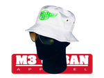 WHITE BUCKET HAT WITH NEON GREEN LOGO (S/M) (L/XL)