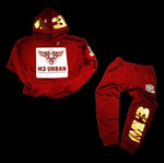 PREMIUM “MAROON, GOLD, AND WHITE PULLOVER FLEECE HOODIE SWEATSUIT